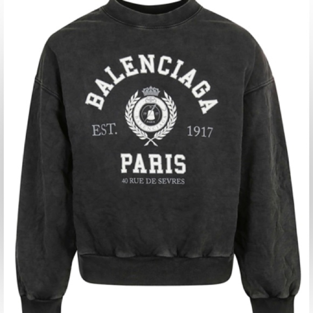Balenciaga Charcoal Logo Print Crewneck Sweatshirt